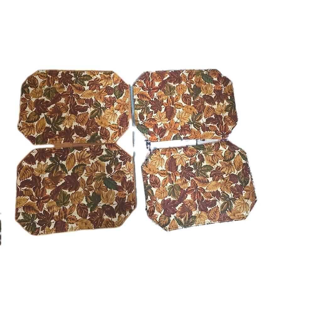 Lot of 4 Vtg Orange Leaves Autumn Theme Wipeable Retro Table Decor Placemats